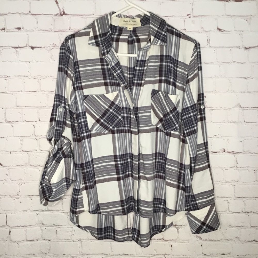 Cloth & Stone Anthropologie Plaid Swing Tunic Women XS Flannel Button Up shirt